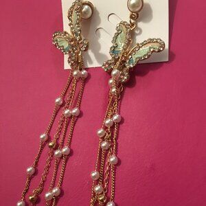 Betsey Johnson Butterfly Sparkle Rhinestone Earrings - Dangle Style Draw5